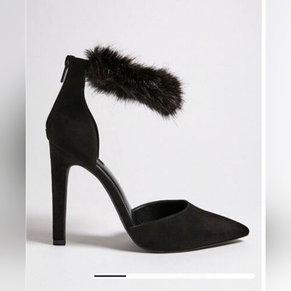 fur ankle strap heels